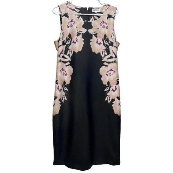 Calvin Klein Dress Women's Sleeveless Sheath Style Size 12 Pink Black Floral GUC - Picture 1 of 11
